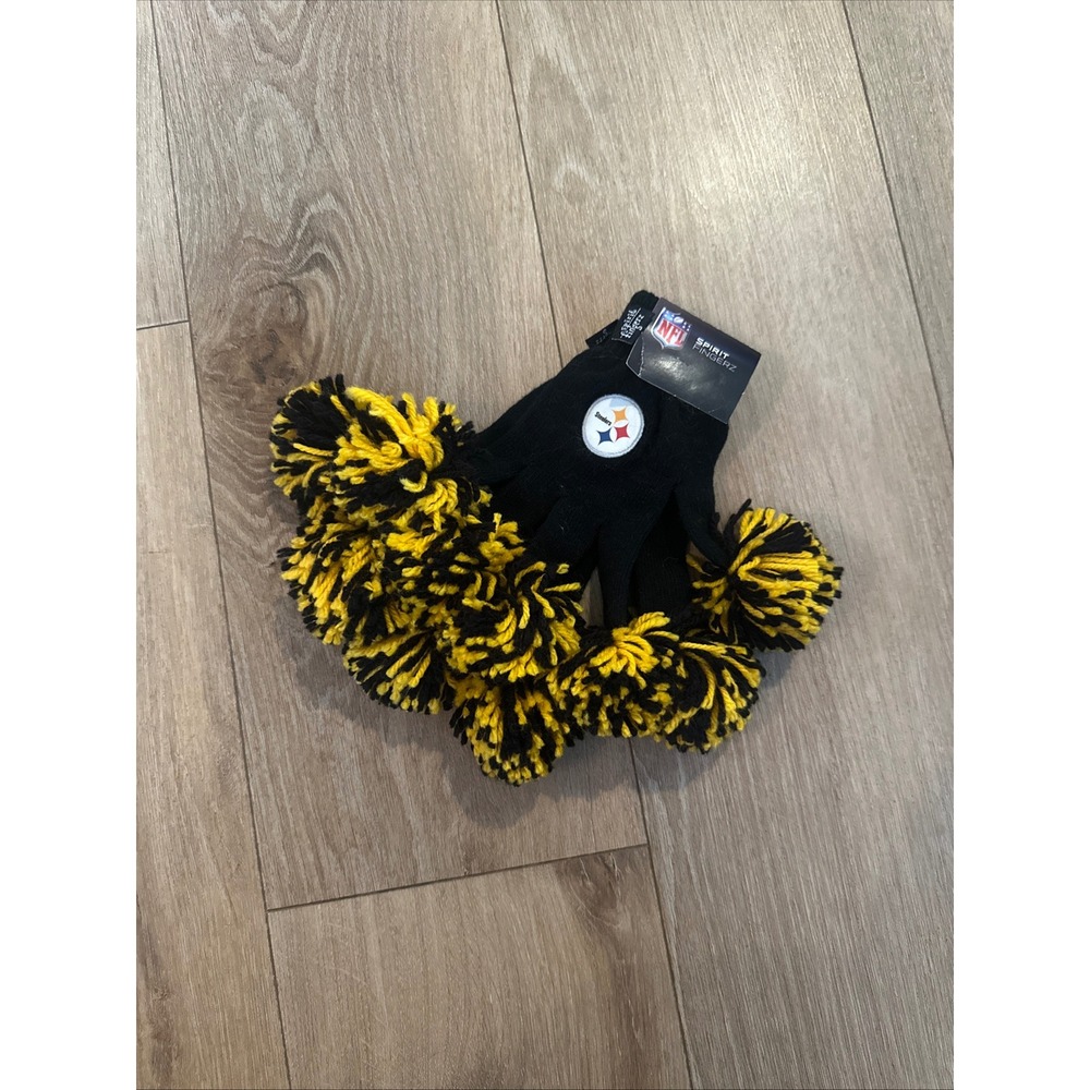 NFL Pittsburgh Steelers Spirit Fingerz Pom Pom‎ Gloves Black Gold WinCraft NWT